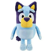 Super soft plush toy of a light blue and purple character with yellow muzzle and nose