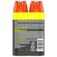 Insect repellent aerosol value pack, orange and yellow spray cans with labels