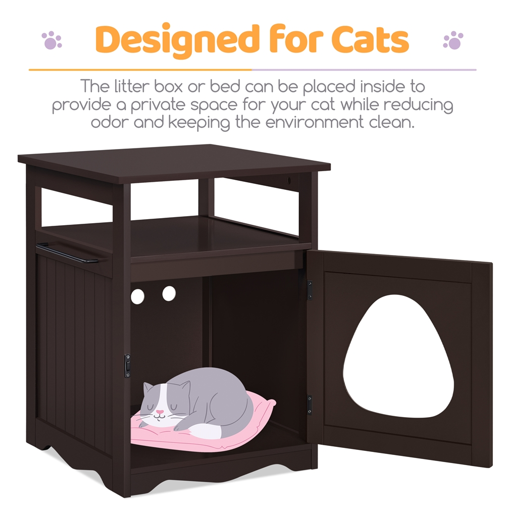 Alden Design Wooden Cat Litter Box End Table Pet Hidden Furniture, Espresso