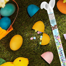 Pastel egg candies and bunny-shaped M&M's candy cane