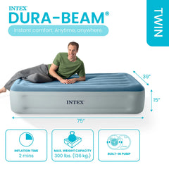 Intex 15" Twin Essential Rest Dura-Beam Airbed Mattress with Built-in Pump - USA MEGA SHOP