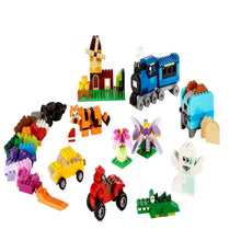 Colorful LEGO Classic build models: train, car, tiger, flowers and robot