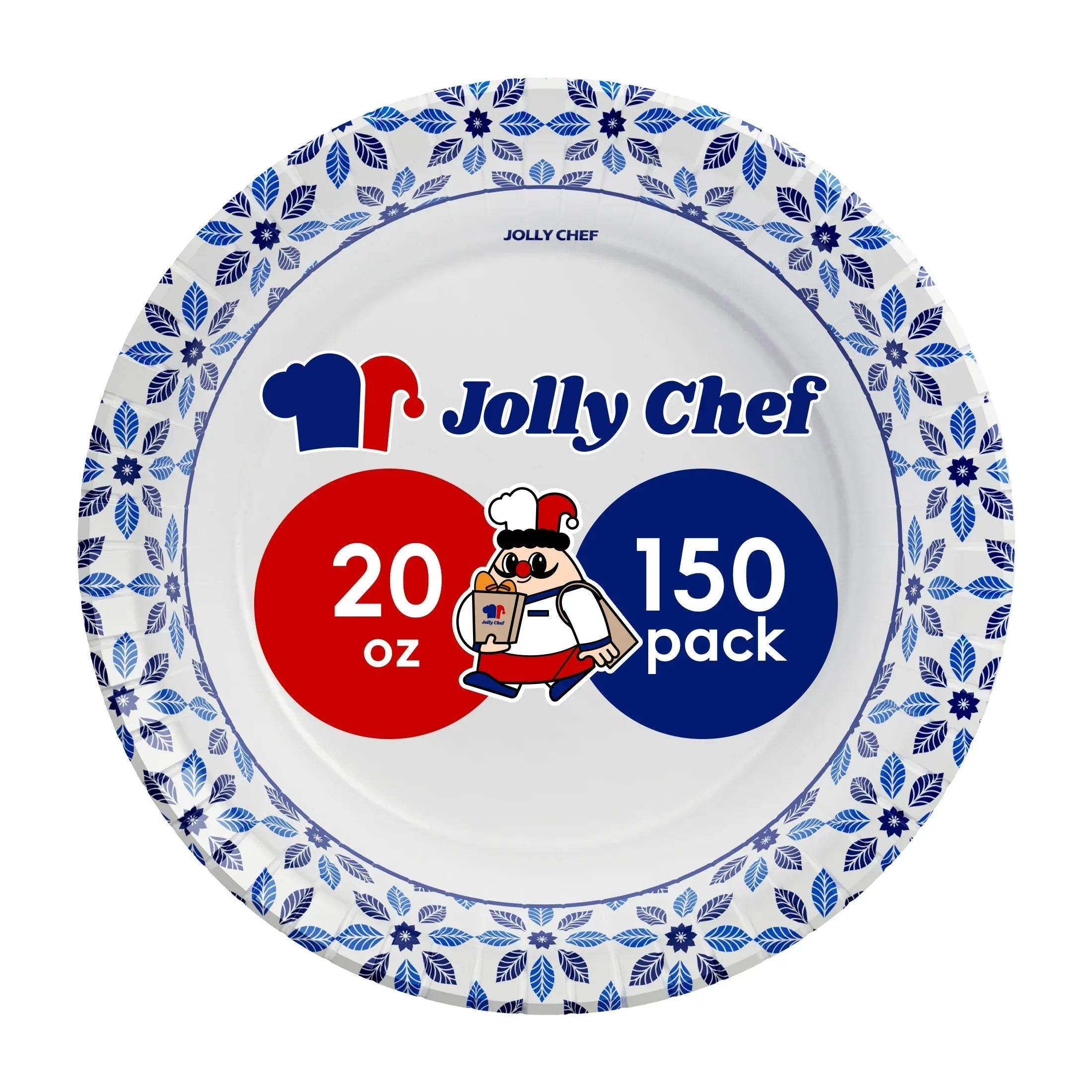 JOLLY CHEF Disposable Paper Bowls,Strong,Soak Proof,Microwave Safe,20 oz,Patterned,150 Count
