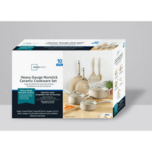 Cookware set box showing a 10-piece ceramic nonstick cookware collection