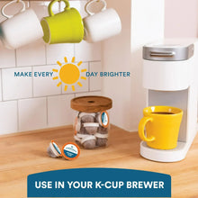 K-cup coffee setup with Cameron's pods, mugs, and coffee brewer