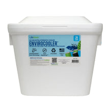 White foam cooler with rear label and side carry handles