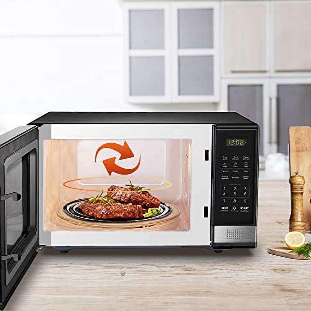 BLACK+DECKER EM031MB11 Digital Microwave Oven with Turntable Push-Button Door, Child Safety Lock, 1000W, 1.1cu.ft, Black & Stainless Steel, 1.1 Cu.ft - USA MEGA SHOP