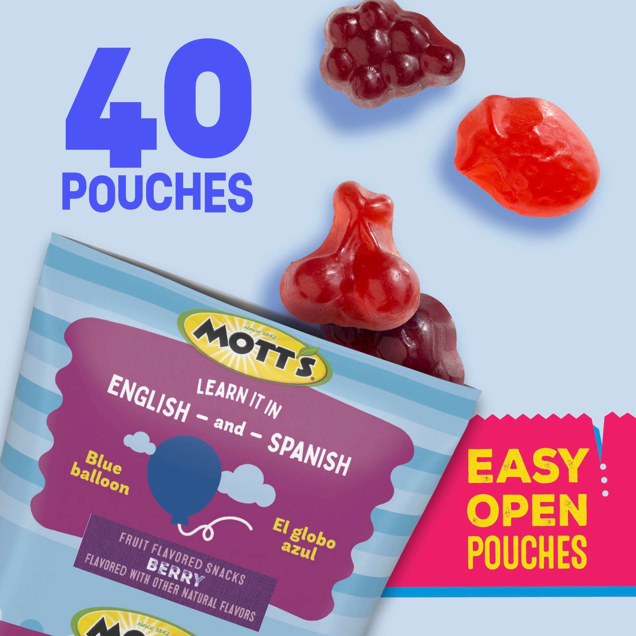 Mott's Berry Fruit Flavored Snacks, Valentine's Day, Family Pack, 40 Count, 32 oz