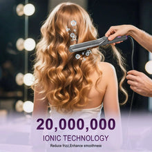 Airflow hair styler in use on long blonde curls, smoothing and reducing frizz