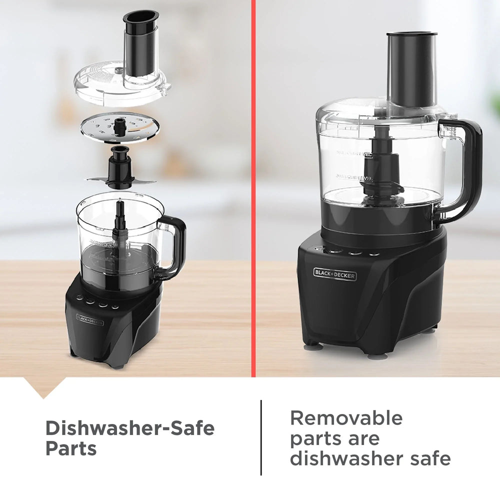BLACK+DECKER Easy Assembly 8-Cup Food Processor, 850W, 2 Speeds + Pulse, Chop, Puree, Slice, Shred - USA MEGA SHOP