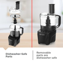 Food processor with removable parts: clear bowl, lid, and blade assembly