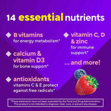 vitafusion women’s multi gummy vitamins label with essential nutrients callouts