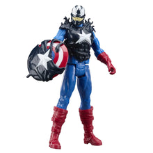 Venomized Captain America action figure with star mask, blue suit, and shield