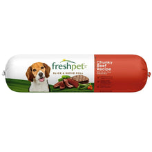 Chunky beef slice-and-serve dog food roll with red label, 6 lb