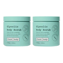 Glycolic body scrub jars, two-pack with teal lids and product labels