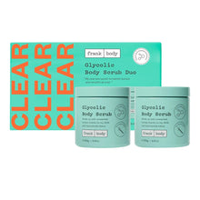 Glycolic body scrub 2-pack with teal boxes and two matching jars