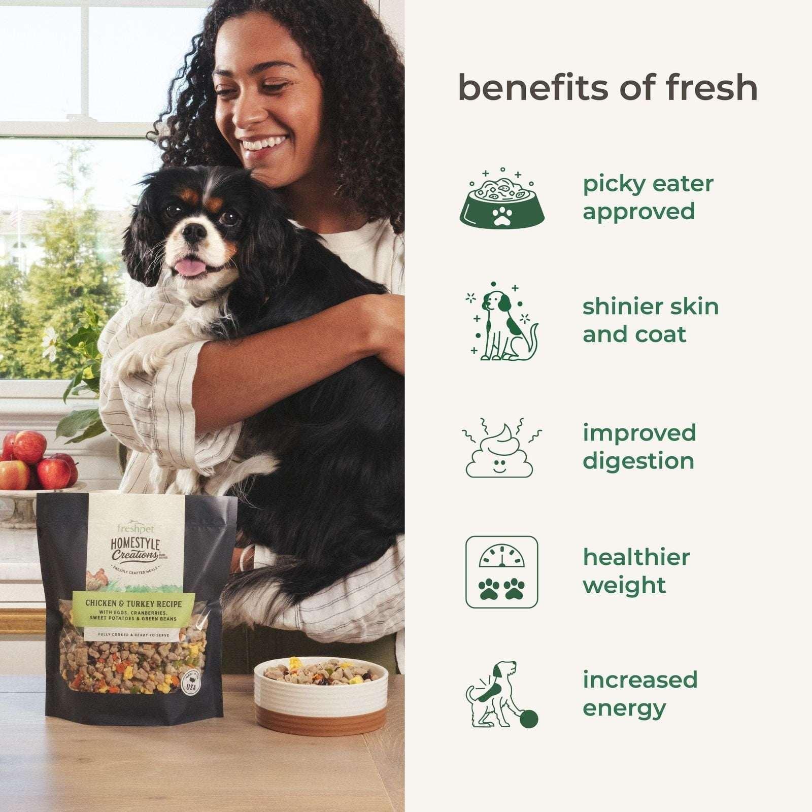 Freshpet Fresh Dog Food, Homestyle Creations, Beef, Chicken & Turkey Recipe, 1lb.