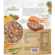 Freshpet fresh dog food bag back panel with nutrition and ingredient list