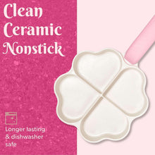 Heart-shaped nonstick ceramic stick fry pan with four sections and pink handle