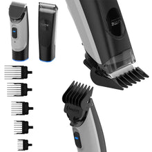Pet grooming clipper attachment set with comb guards, light and dark gray
