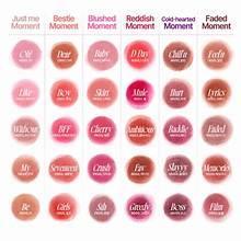 Lip & cheek pudding pot shade chart with assorted pink and red dots