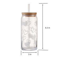 Clear glass can sipper with bamboo lid and straw, 8.3 in height, 3 in size