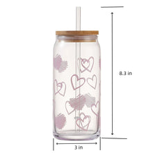 Clear glass sipper with bamboo lid and straw, 8.3 in height, 3 in size