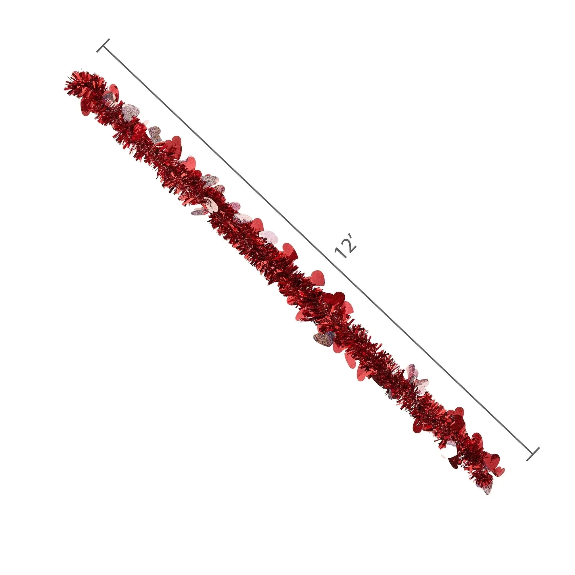 Tinsel Heart Garland, Red, 12', Valentine's Day by Way To Celebrate