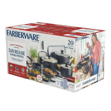 Cookware set box showing nonstick pots, pans, glass lids, tools, and storage containers