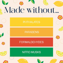 “Made without” ingredient panel for scented jar candles listing phthalates and parabens