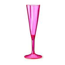 Pink plastic heart champagne flute with wide base, glossy finish