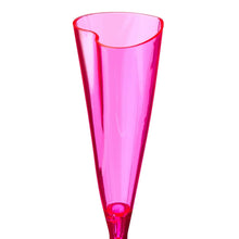 Pink plastic heart champagne flute, tall narrow bowl and stem