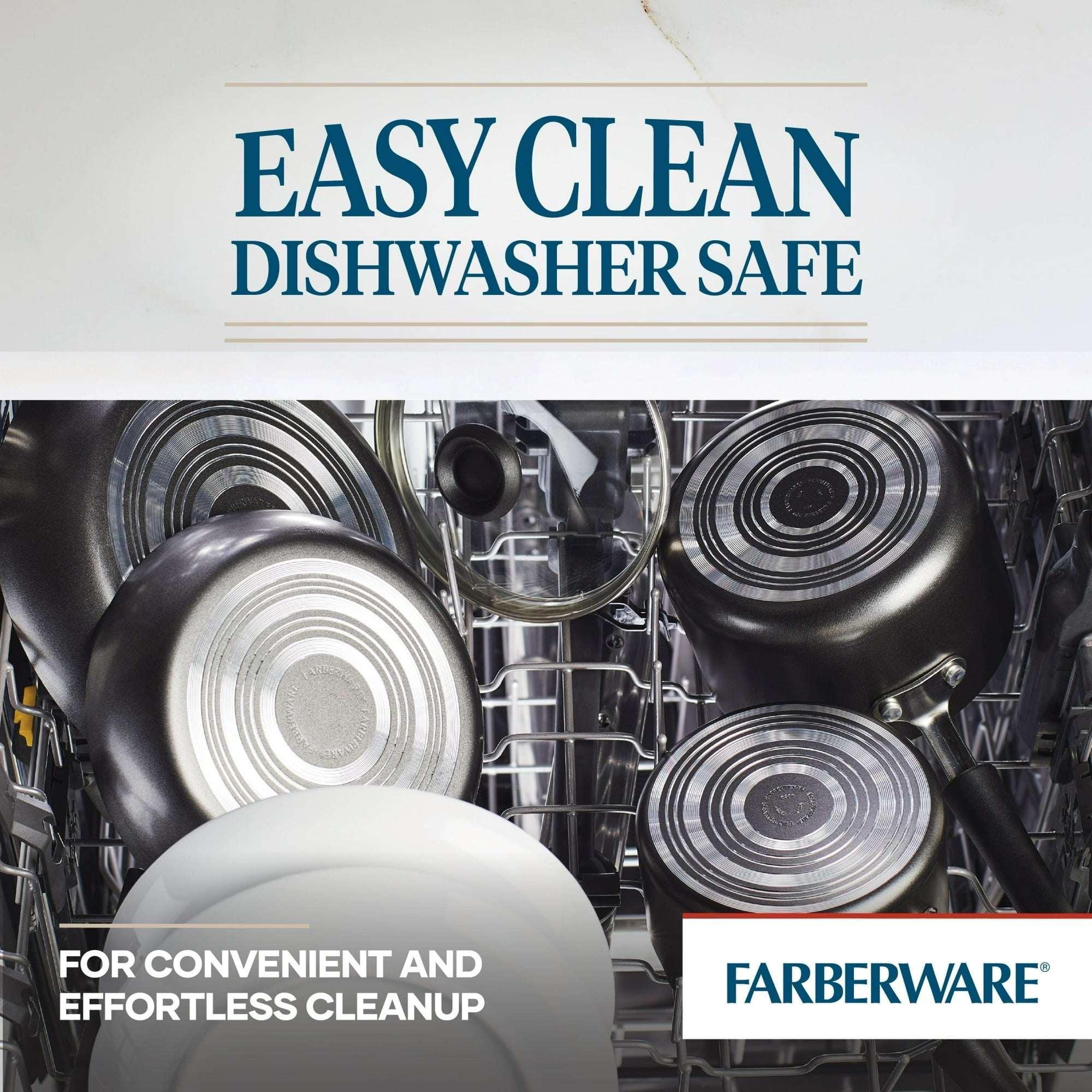 Farberware Easy Clean 20 Pcs Nonstick Cookware Set and Glass Lids with Cooking Tools and Food Storage Containers, Dishwasher Safe