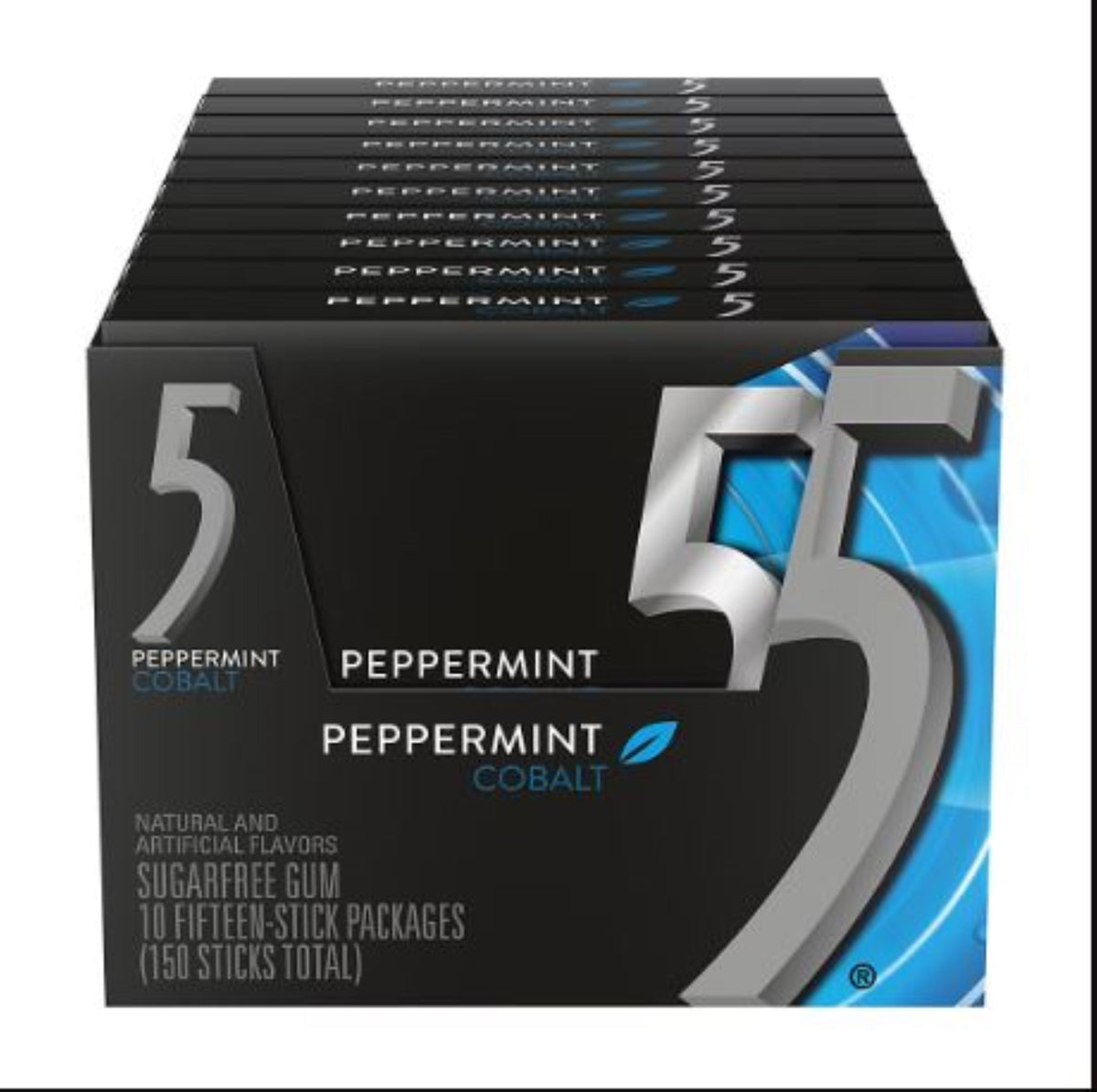 5 Gum Peppermint Cobalt Sugar Free Chewing Gum, 15 Sticks Per Pack, 10 pk.