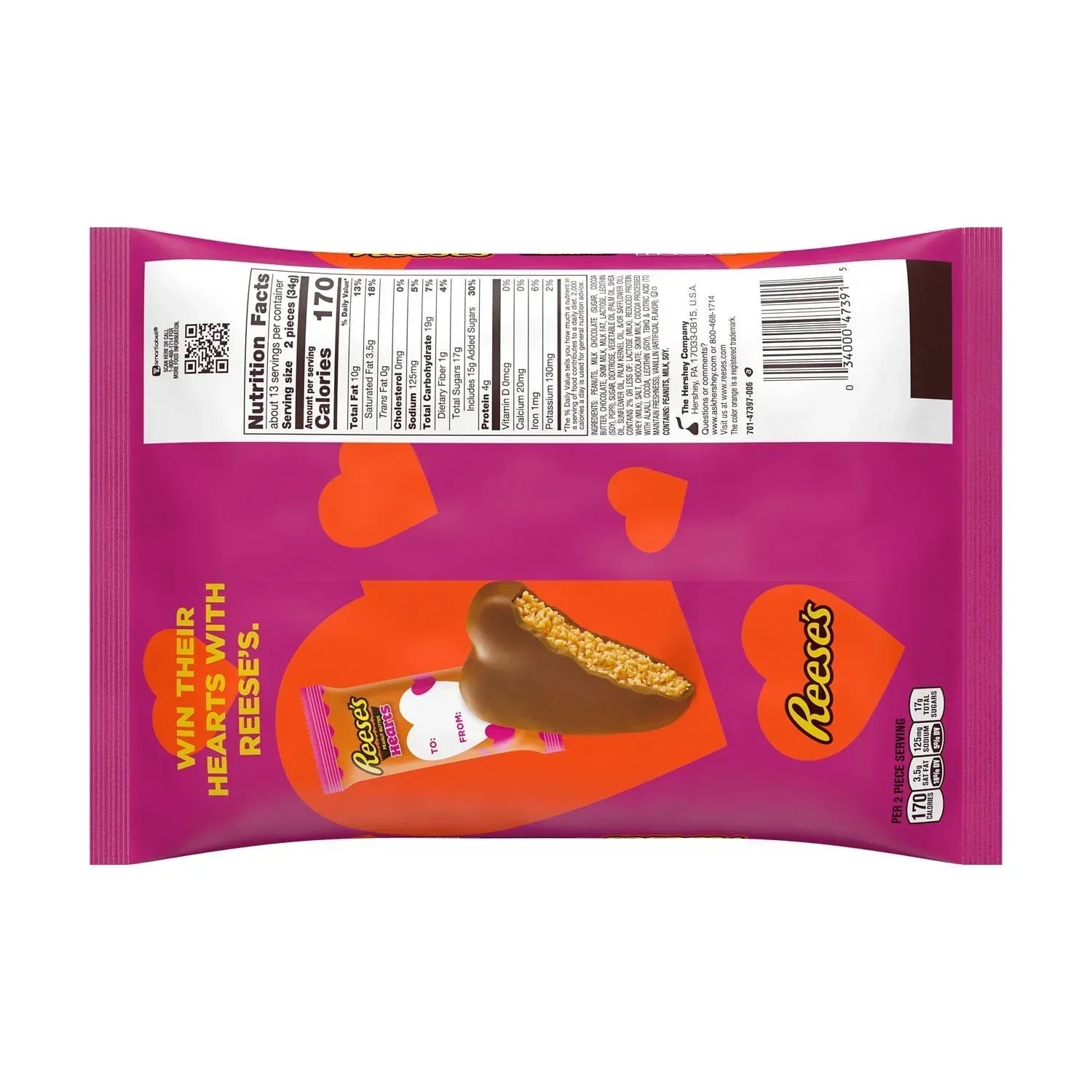 REESE'S Milk Chocolate Snack Size Peanut Butter Hearts, Valentine's Candy Bag, 15 oz (25 Pieces)