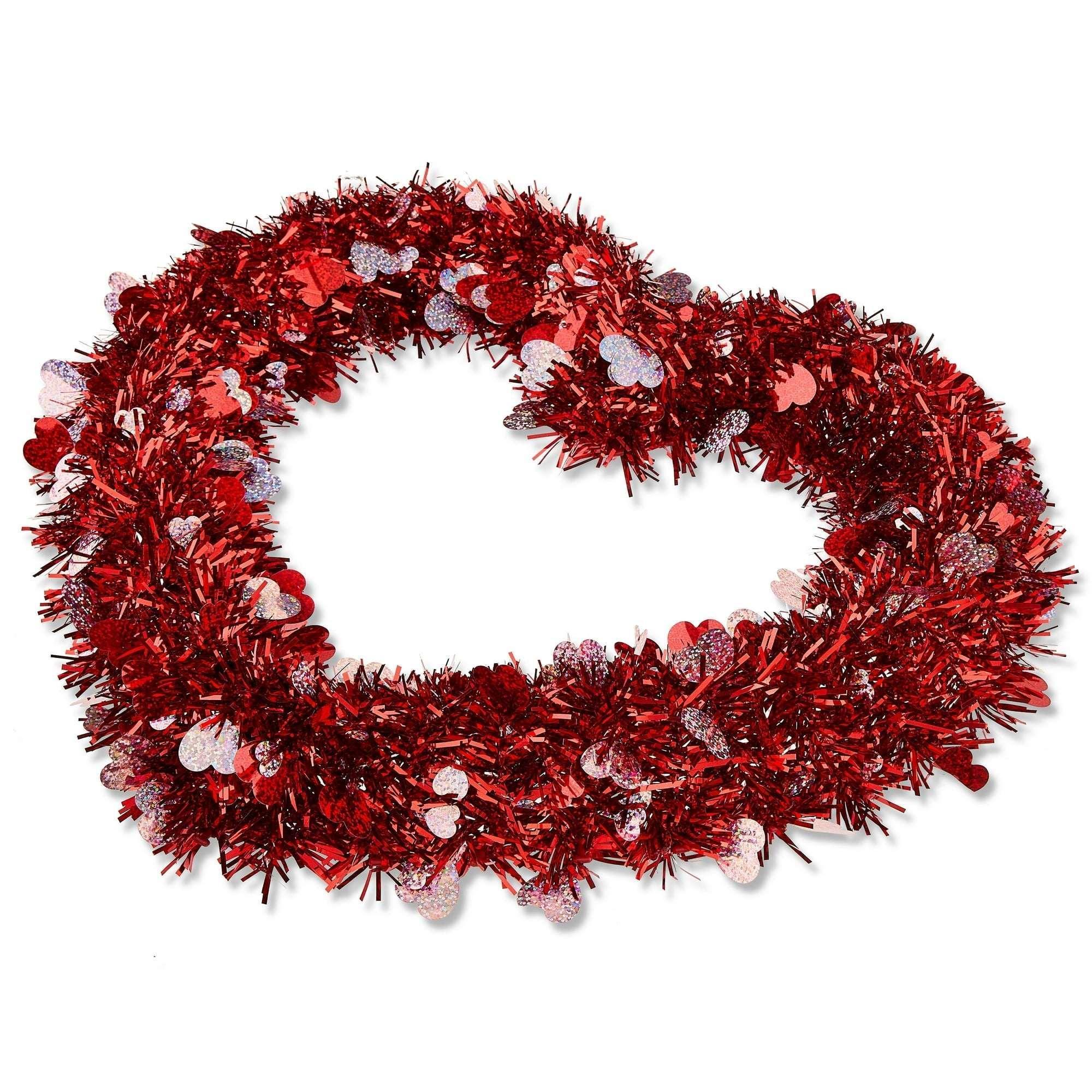 Tinsel Heart Wreath, Red and Pink, 15", Valentine's Day by Way To Celebrate