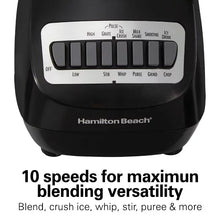 Black blender base with control panel showing speed and program buttons, Hamilton Beach