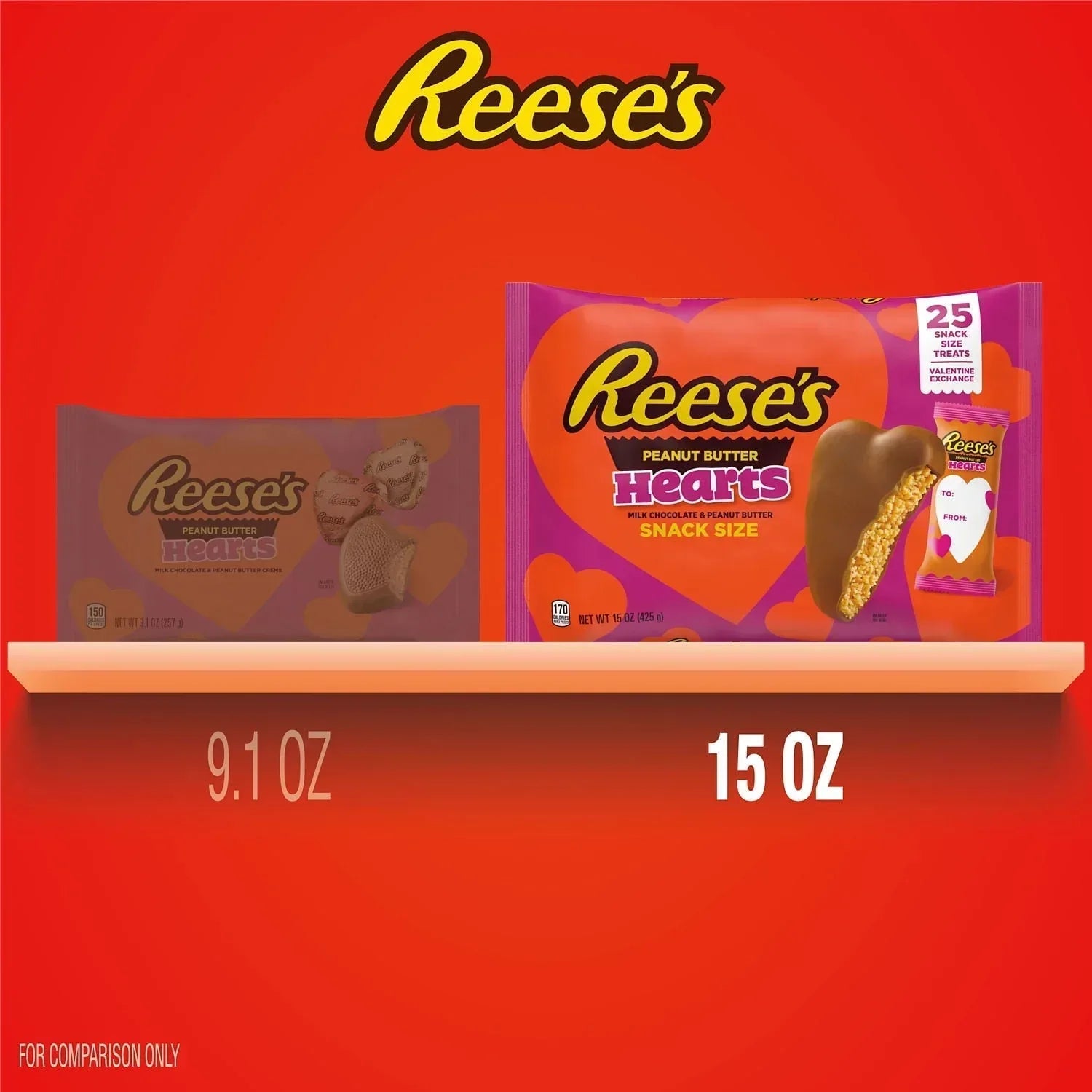 REESE'S Milk Chocolate Snack Size Peanut Butter Hearts, Valentine's Candy Bag, 15 oz (25 Pieces)