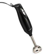 Black immersion blender with metal blending shaft and handheld motor body