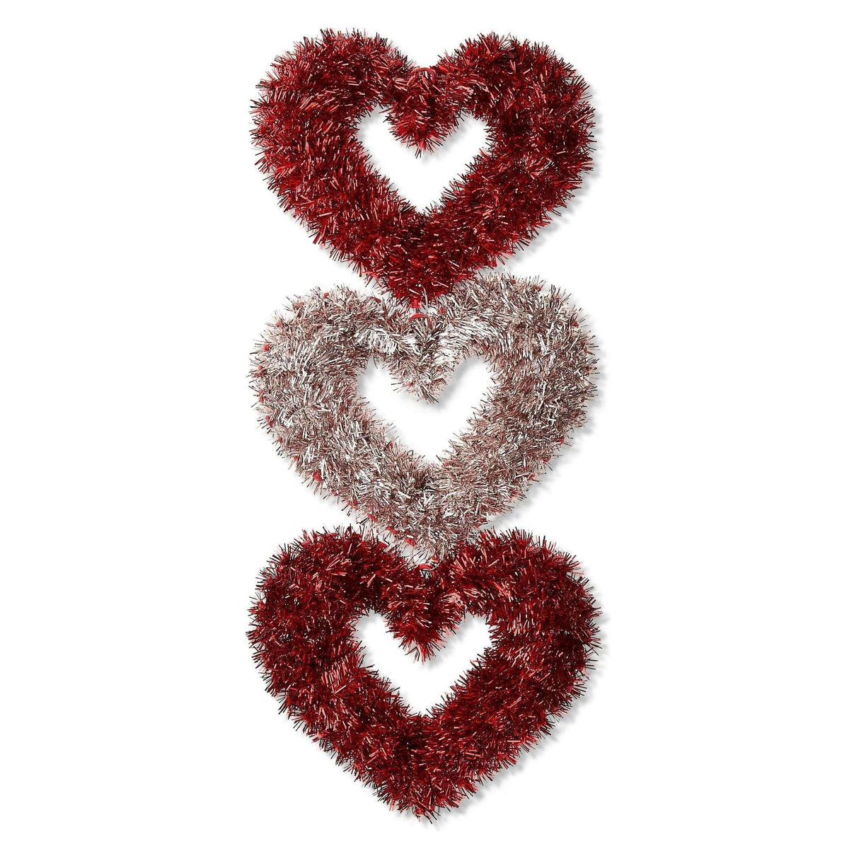 Tinsel Hearts Hanging Decoration, Red and Pink, 19", Valentine's Day by Way To Celebrate