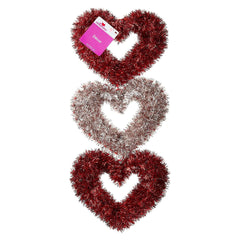 Tinsel Hearts Hanging Decoration, Red and Pink, 19", Valentine's Day by Way To Celebrate