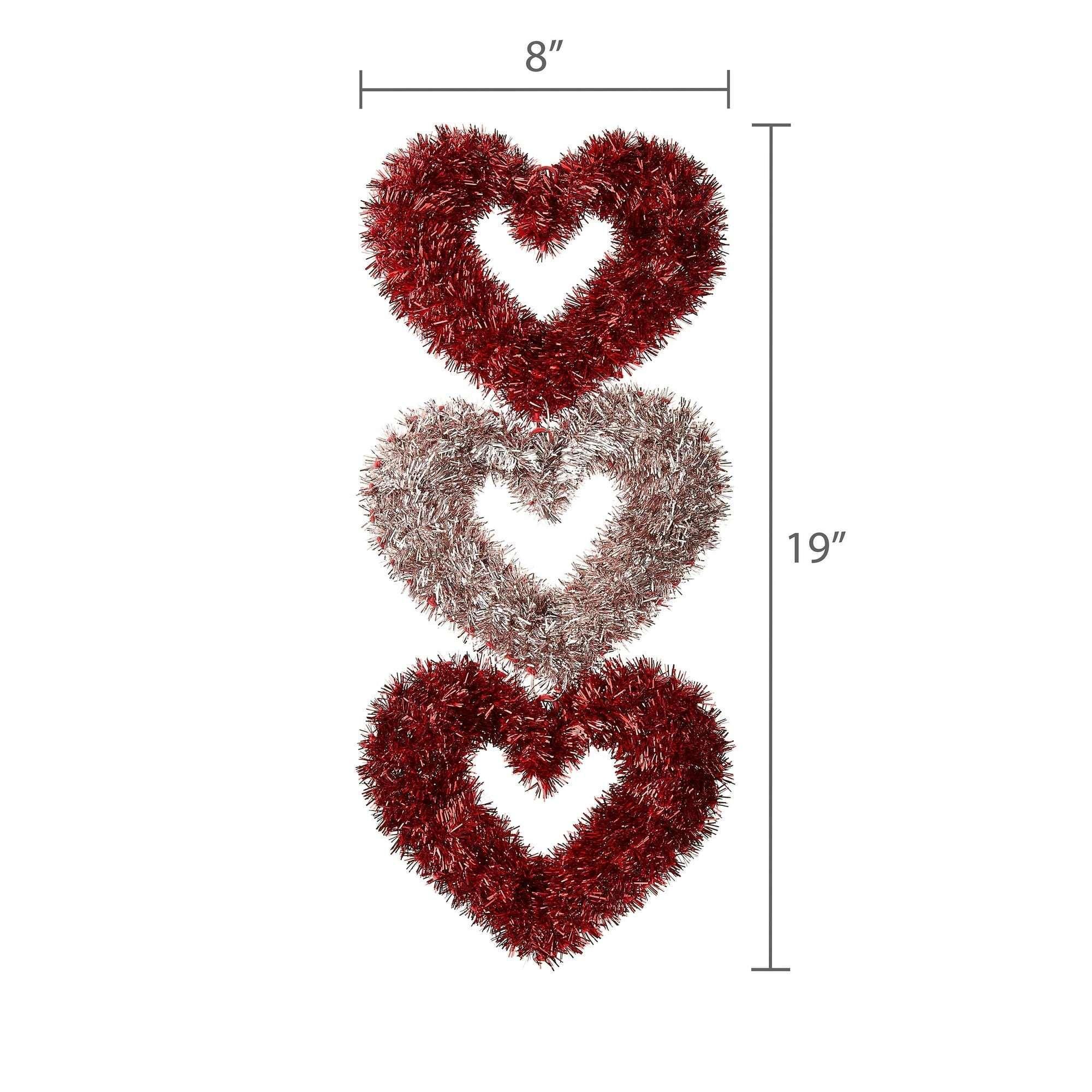 Tinsel Hearts Hanging Decoration, Red and Pink, 19", Valentine's Day by Way To Celebrate