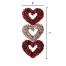 Tinsel hearts hanging decoration, 19-inch length and 8-inch width, three stacked hearts