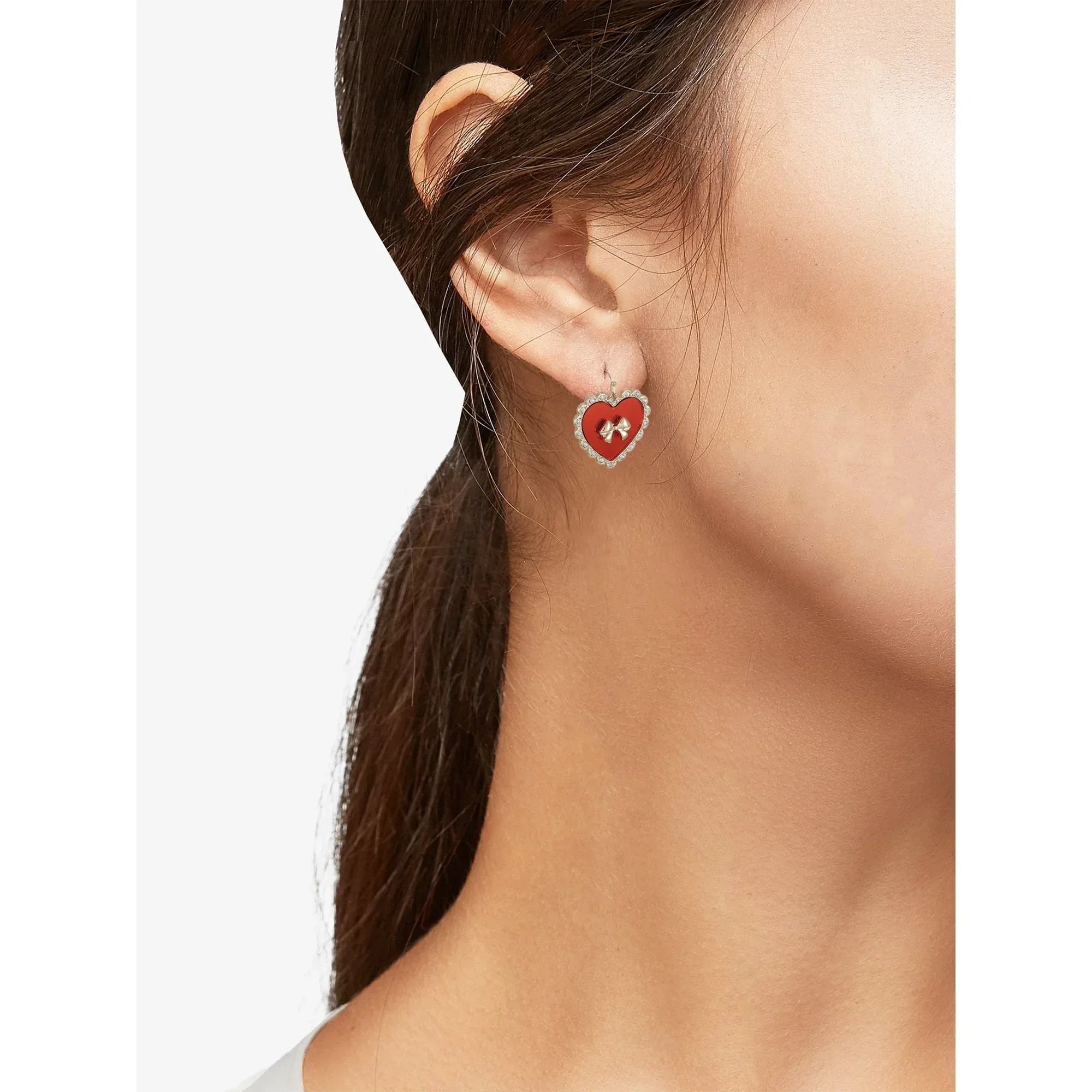 Way to Celebrate Valentine's Day Bright Red Heart and Bow Earrings, 1 Pair