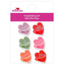 Mini claw clip set in Valentines Day box showing 6 heart-shaped clips with slogan text