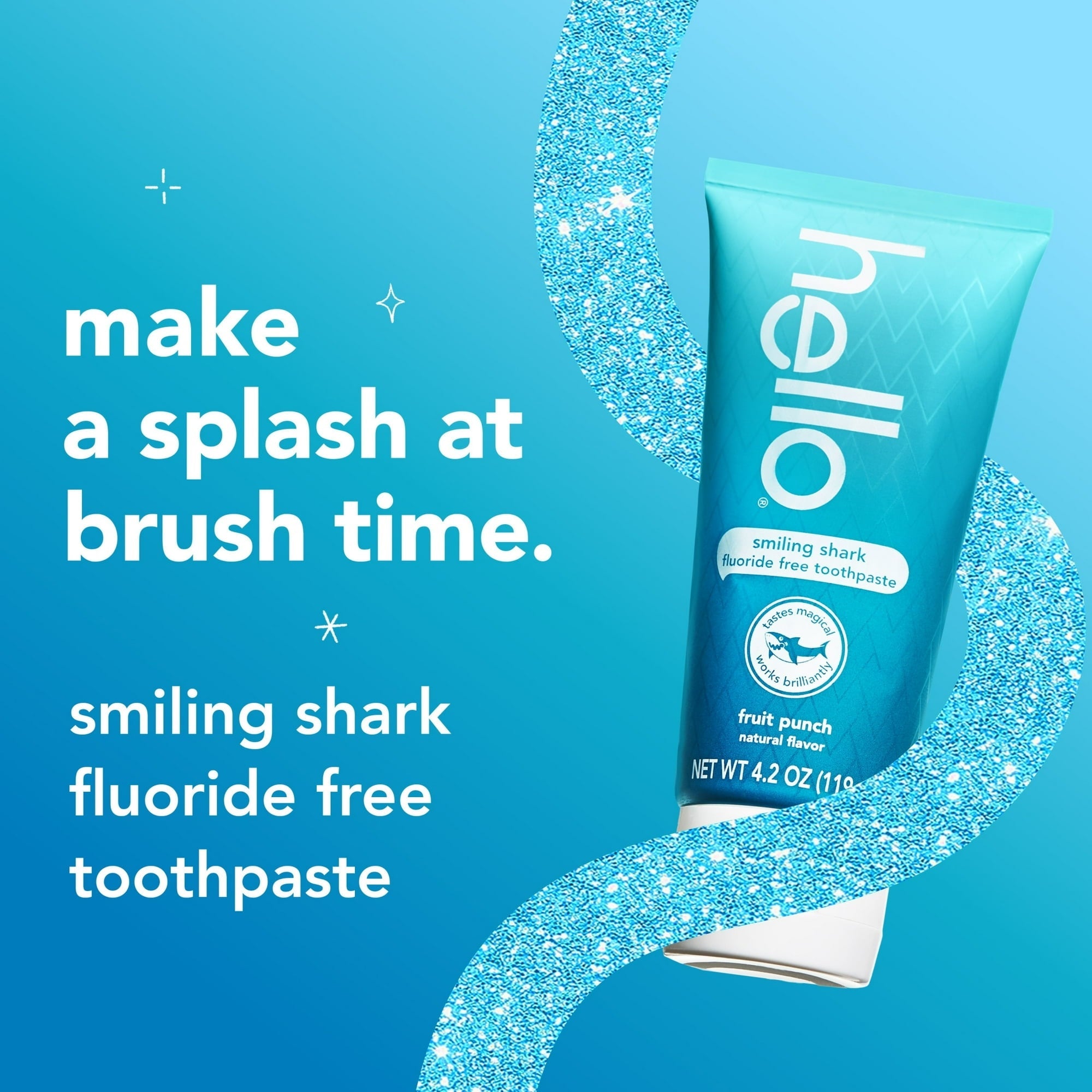 hello Smiling Shark Fluoride Free Kids Toothpaste, Natural Fruit Punch, 4.2 Oz Tube