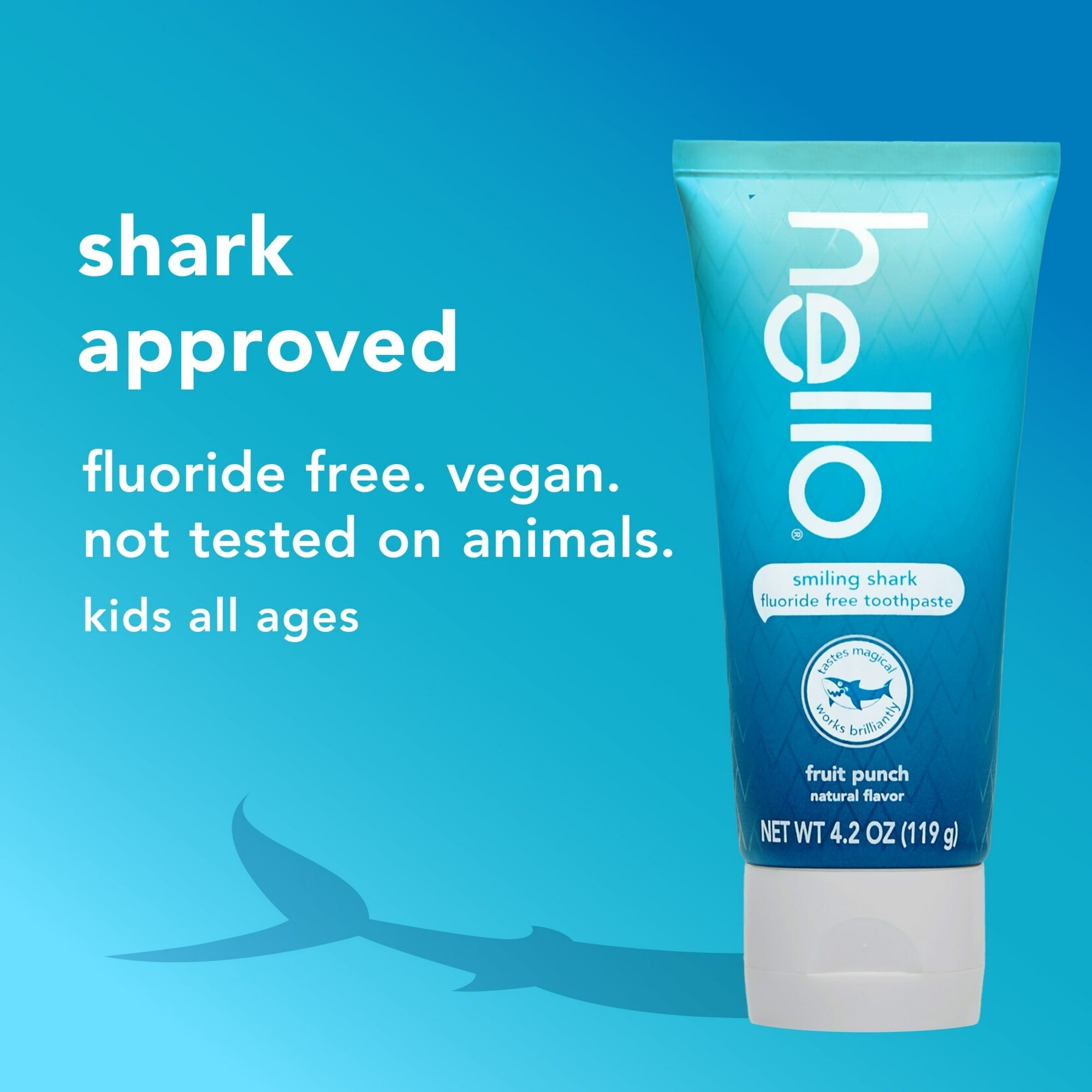 hello Smiling Shark Fluoride Free Kids Toothpaste, Natural Fruit Punch, 4.2 Oz Tube