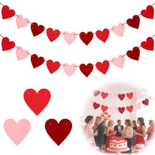 Valentine heart garland banner with alternating red and light pink felt hearts