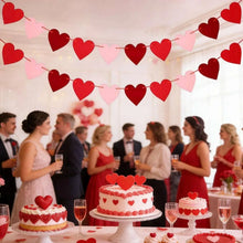 Valentine party heart garland banner with red and pink felt hearts