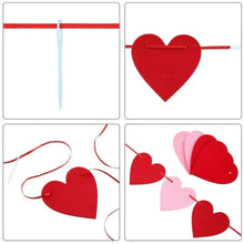 Felt heart garland banner parts with red and pink hearts on string